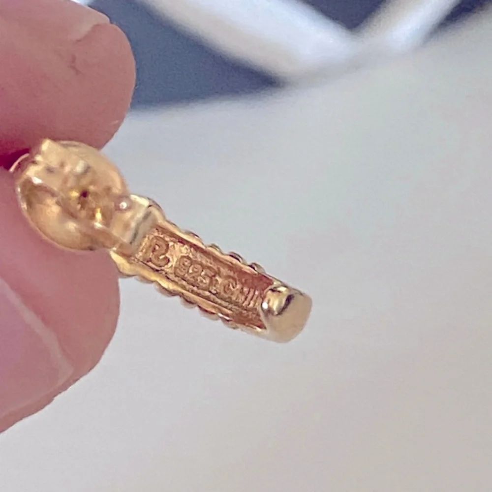 Ross Simons Gold over Sterling Silver 925 Diamond Accent Ruby 1/2 Hoop Earrings - Picture 4 of 4